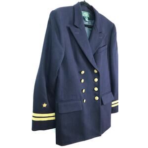 Ralph Lauren Vintage 90s Navy Wool Blazer Gold Buttons Military Double Breasted